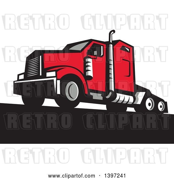 Vector Clip Art of Retro Red Big Rig Truck