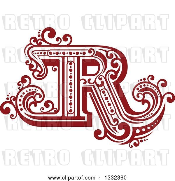 Vector Clip Art of Retro Red Capital Letter R with Flourishes