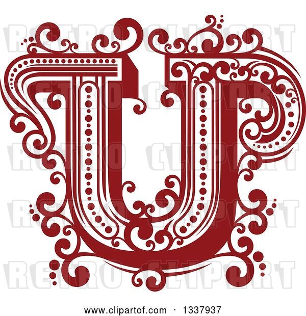 Vector Clip Art of Retro Red Capital Letter U with Flourishes
