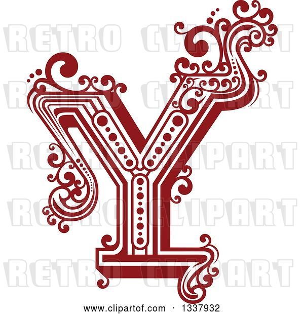 Vector Clip Art of Retro Red Capital Letter Y with Flourishes