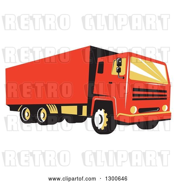 Vector Clip Art of Retro Red Closed Delivery Van or Big Rig Truck