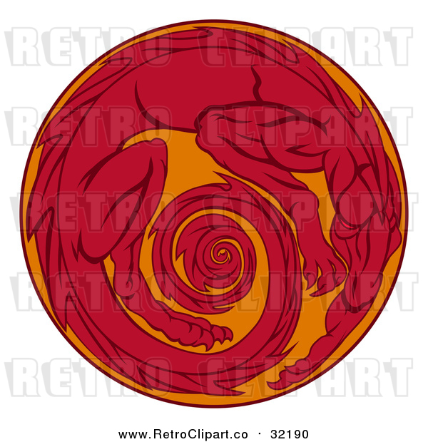 Vector Clip Art of Retro Red Dragon in Circle Egg