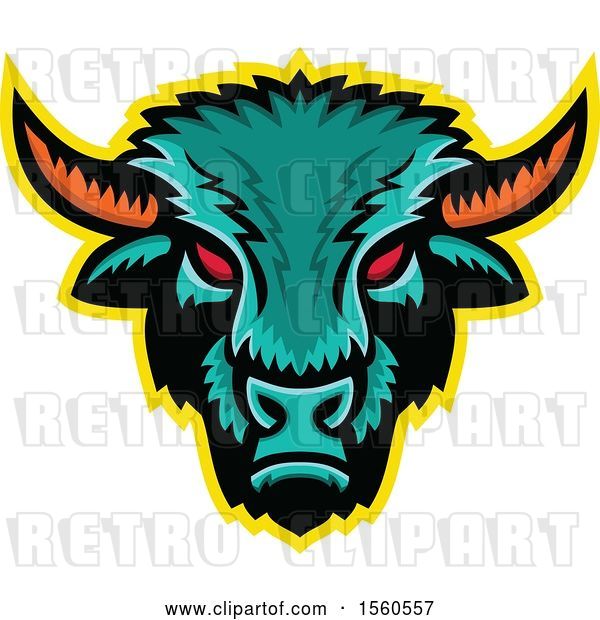 Vector Clip Art of Retro Red Eyed Demonic American Bison Mascot