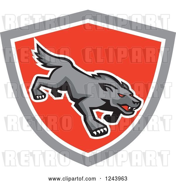 Vector Clip Art of Retro Red Eyed Stalking Wolf or Dog in a Shield