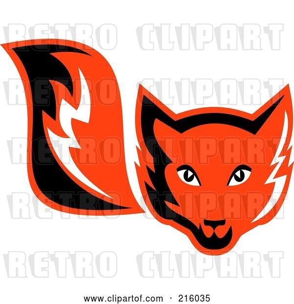 Vector Clip Art of Retro Red Fox Face and Tail