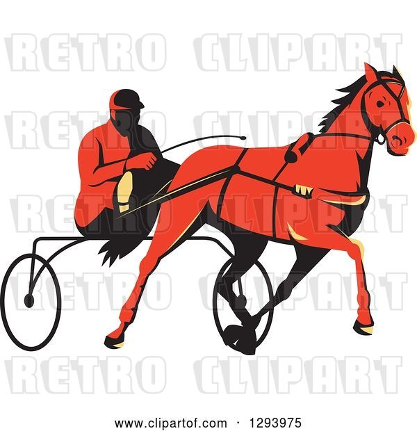 Vector Clip Art of Retro Red Guy Horse Harness Racing