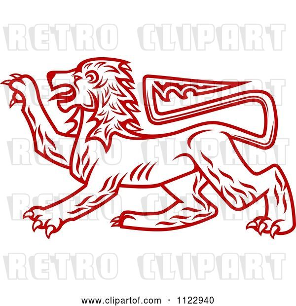 Vector Clip Art of Retro Red Heraldic Lion 2
