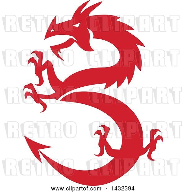 Vector Clip Art of Retro Red Rampant Dragon