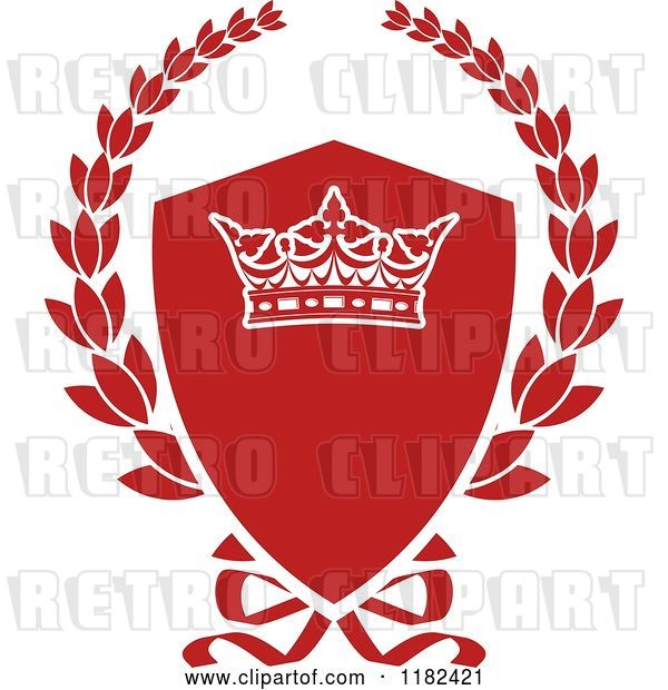 Vector Clip Art of Retro Red Shield and Laurel Wreath with a Crown