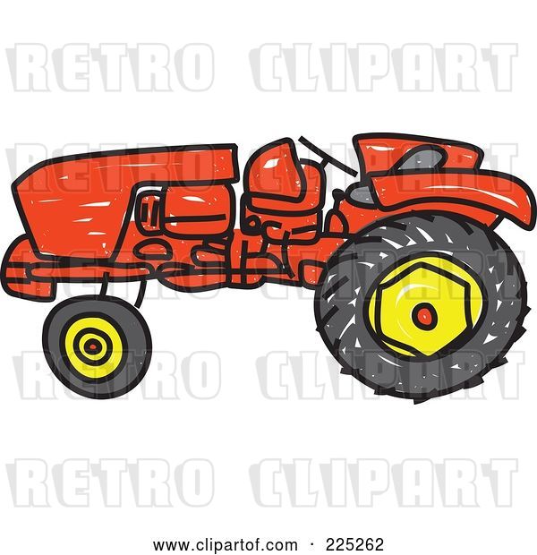Vector Clip Art of Retro Red Sketched Tractor