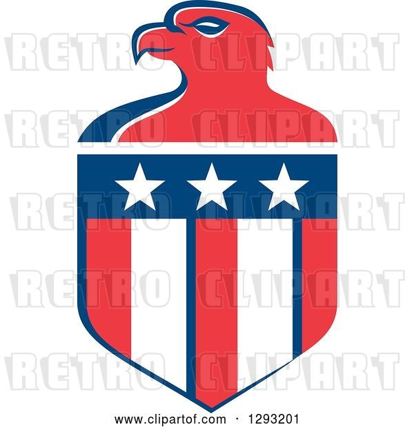 Vector Clip Art of Retro Red White and Blue Bald Eagle Head and American Flag Crest