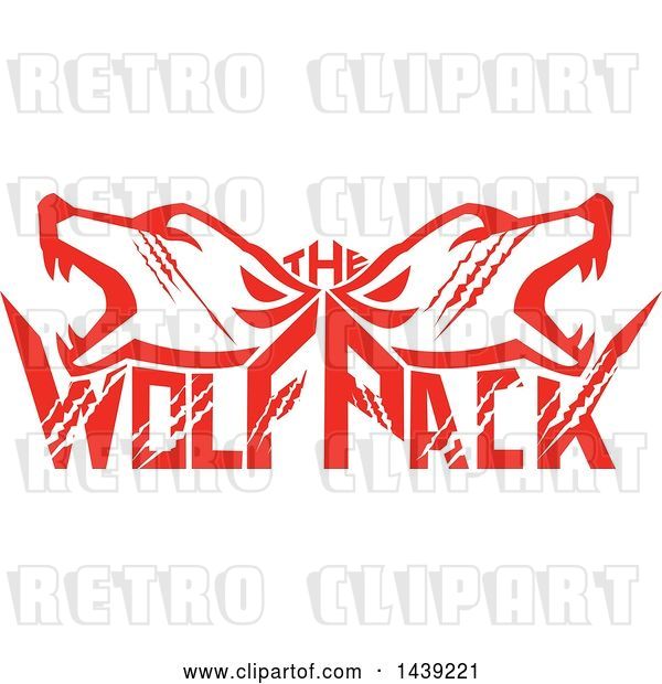 Vector Clip Art of Retro Red Wolf Heads over Text