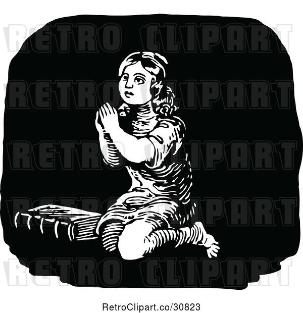 Vector Clip Art of Retro Religious Girl Praying 2