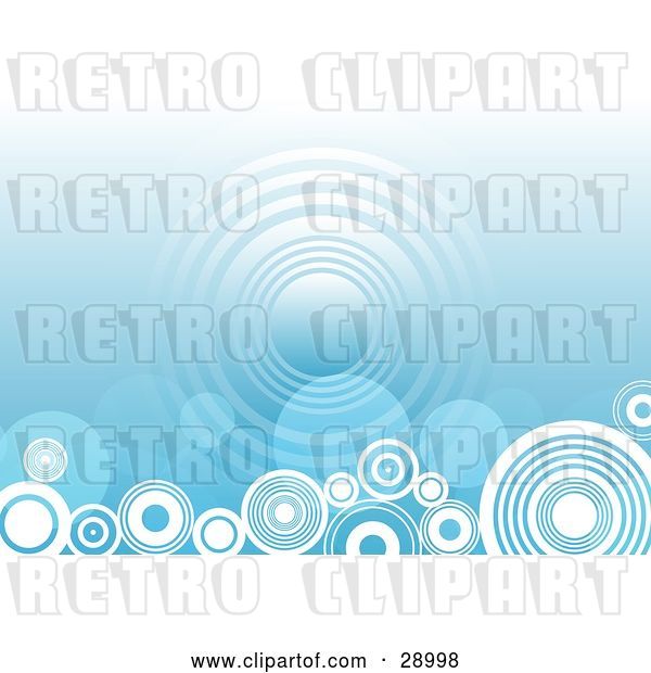 Vector Clip Art of Retro Repeat Circle in the Center of a Gradient Blue Background with White Circles Along the Bottom