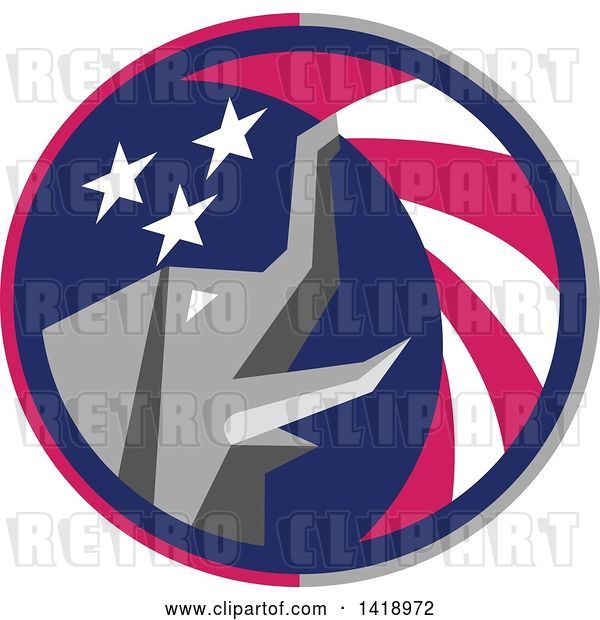 Vector Clip Art of Retro Republican Elephant Spraying American Stars and Stripes in a Circle