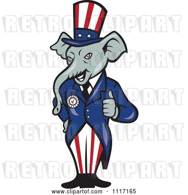 Vector Clip Art of Retro Republican GOP Party Elephant Uncle Sam Holding a Thumb up