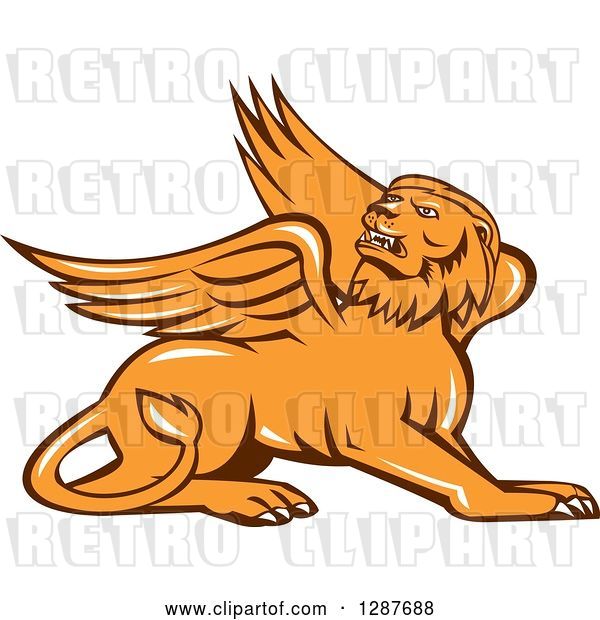 Vector Clip Art of Retro Resting Griffin Winged Lion
