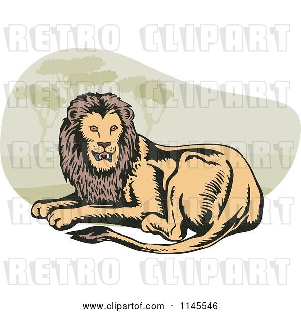 Vector Clip Art of Retro Resting Lion