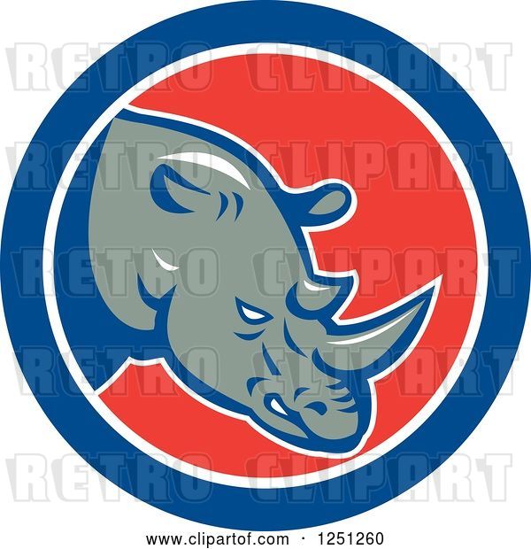 Vector Clip Art of Retro Rhino in a Red White and Blue Circle