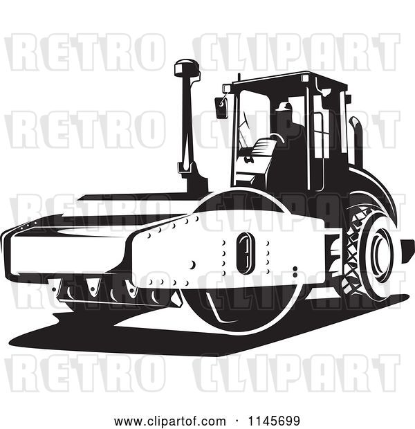 Vector Clip Art of Retro Road Roller Tractor