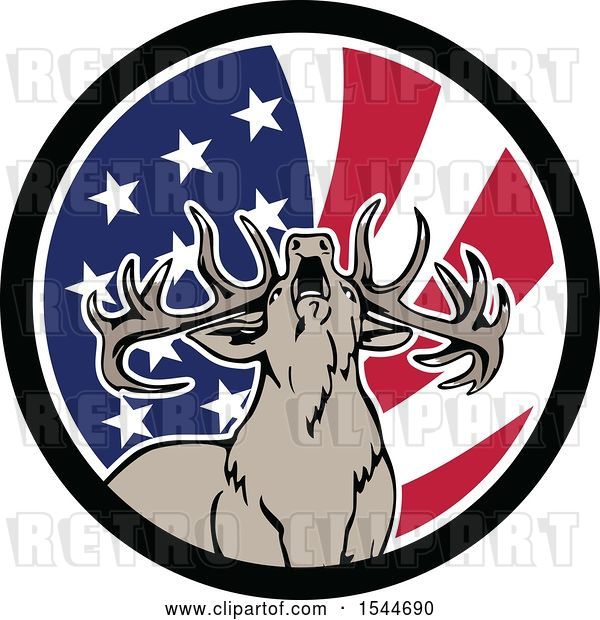 Vector Clip Art of Retro Roaring Deer in an American Flag Circle