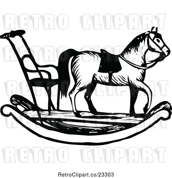 Vector Clip Art of Retro Rocking Horse with Chair