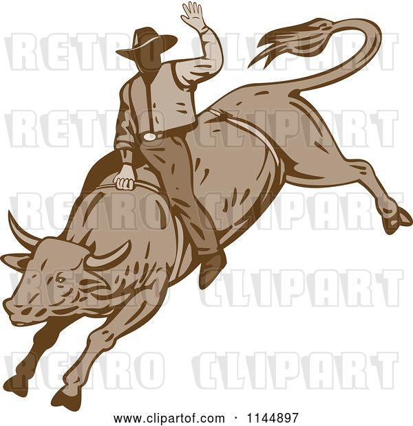 Vector Clip Art of Retro Rodeo Cowboy on a Bucking Bull 2