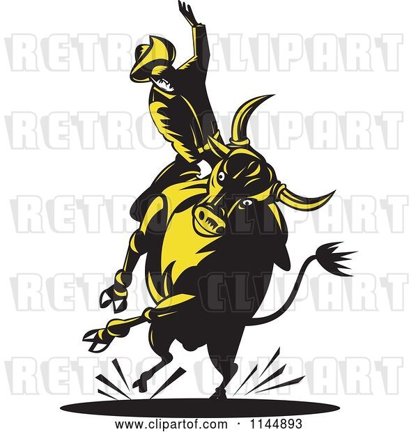 Vector Clip Art of Retro Rodeo Cowboy on a Bucking Bull 5