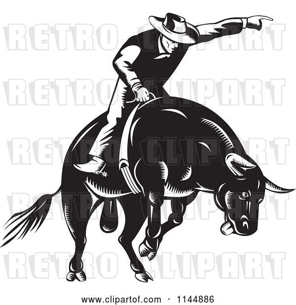 Vector Clip Art of Retro Rodeo Cowboy on a Bucking Bull