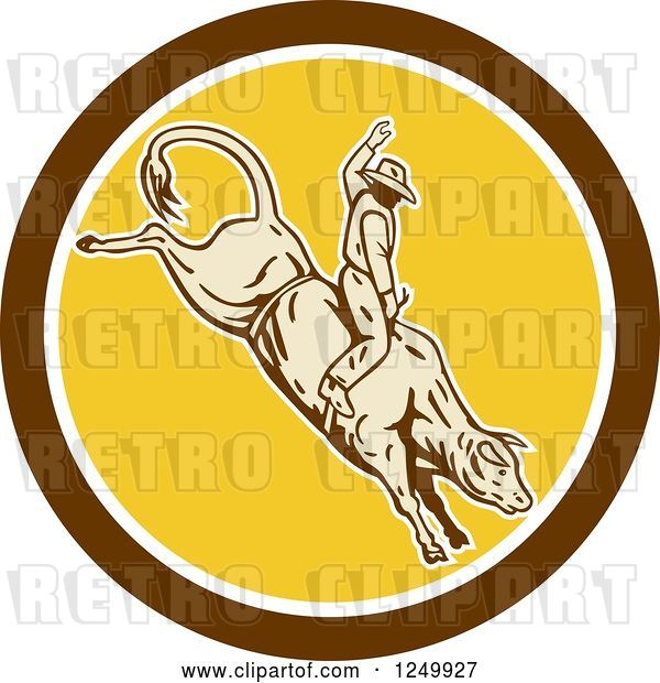 Vector Clip Art of Retro Rodeo Cowboy on a Bucking Bull in a Circle