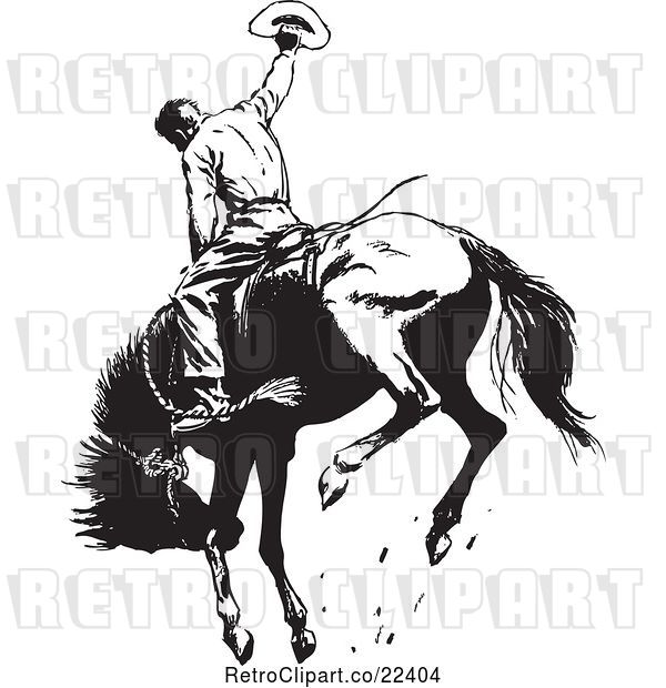 Vector Clip Art of Retro Rodeo Cowboy on a Bucking Horse 1