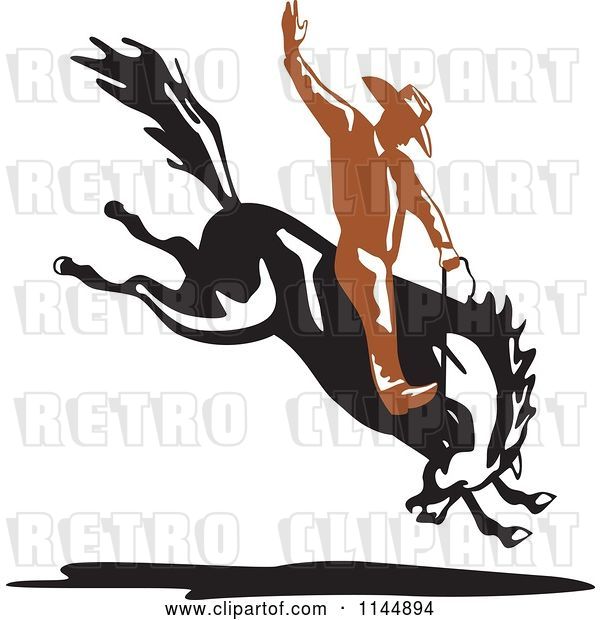 Vector Clip Art of Retro Rodeo Cowboy on a Bucking Horse 1