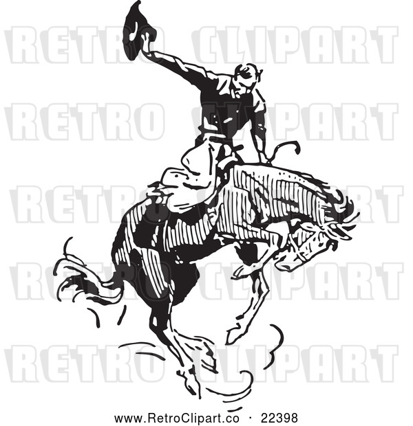 Vector Clip Art of Retro Rodeo Cowboy on a Bucking Horse 2