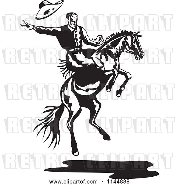 Vector Clip Art of Retro Rodeo Cowboy on a Bucking Horse 2