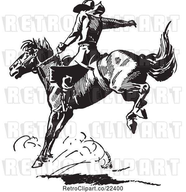 Vector Clip Art of Retro Rodeo Cowboy on a Bucking Horse 4