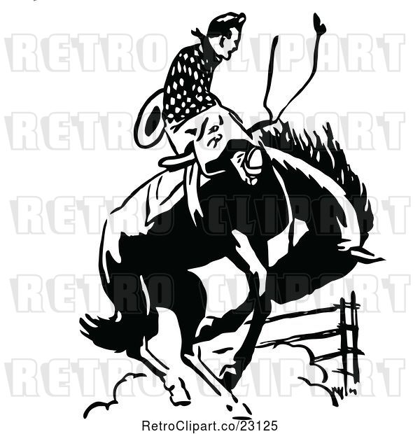Vector Clip Art of Retro Rodeo Cowboy on a Bucking Horse