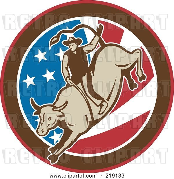 Vector Clip Art of Retro Rodeo Cowboy Riding a Bull Logo - 1