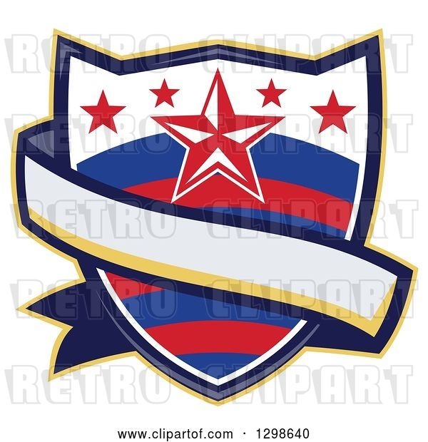 Vector Clip Art of Retro Rodeo Shield with Stars and a Blank Ribbon Banner