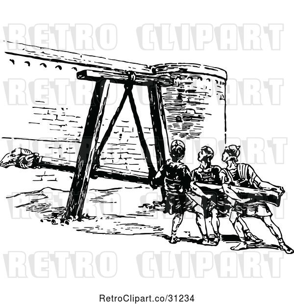 Vector Clip Art of Retro Roman Soldiers with a Battering Ram