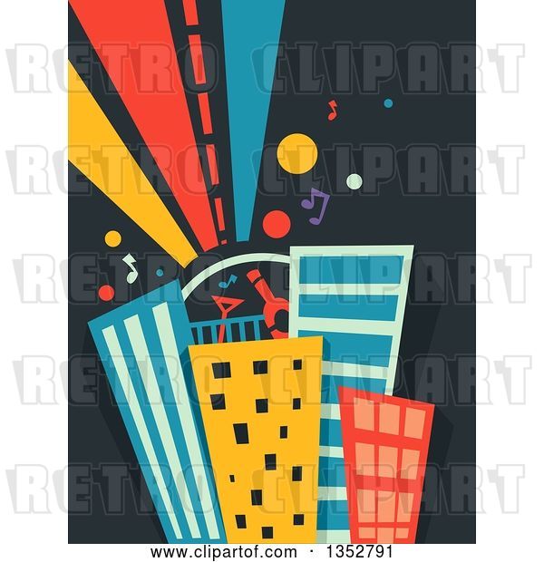 Vector Clip Art of Retro Roof Top Party on Skyscrapers