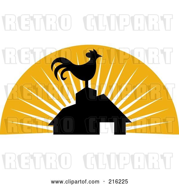 Vector Clip Art of Retro Rooster Atop a Barn