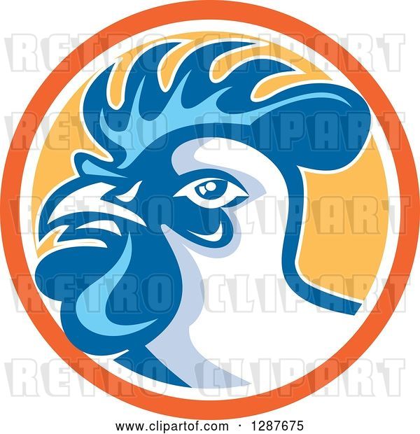 Vector Clip Art of Retro Rooster in an Orange White and Yellow Circle