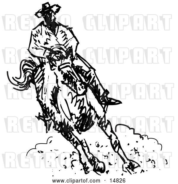Vector Clip Art of Retro Roper Cowboy on a Horse