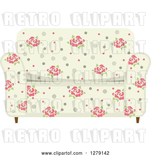 Vector Clip Art of Retro Rose Patterned Couch