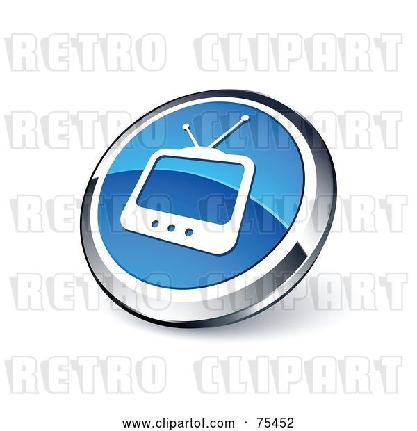 Vector Clip Art of Retro Round Blue and Chrome Box TV Web Site Button