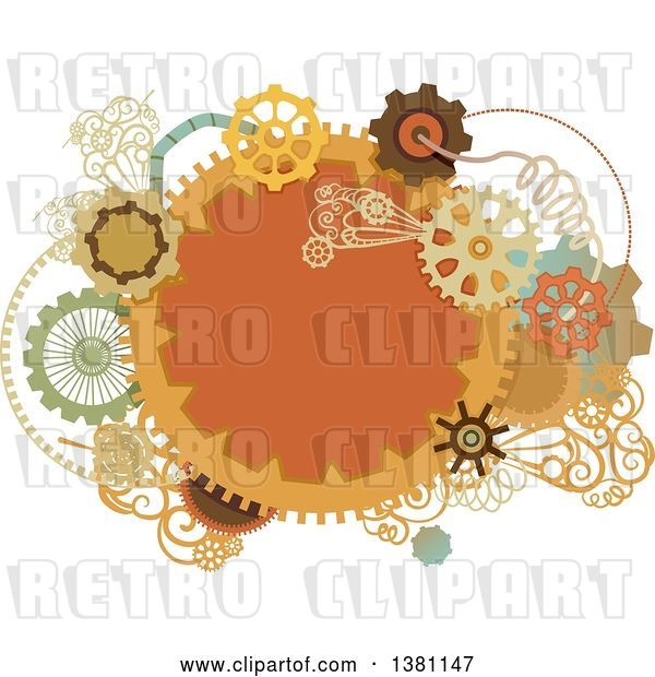 Vector Clip Art of Retro Round Steampunk Frame with Gear Cog Wheels and Pipes