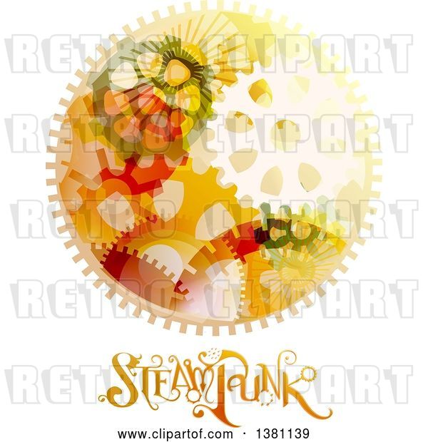 Vector Clip Art of Retro Round Steampunk Frame with Gears and Text