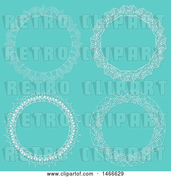 Vector Clip Art of Retro Round White Lace Border Frames on Blue