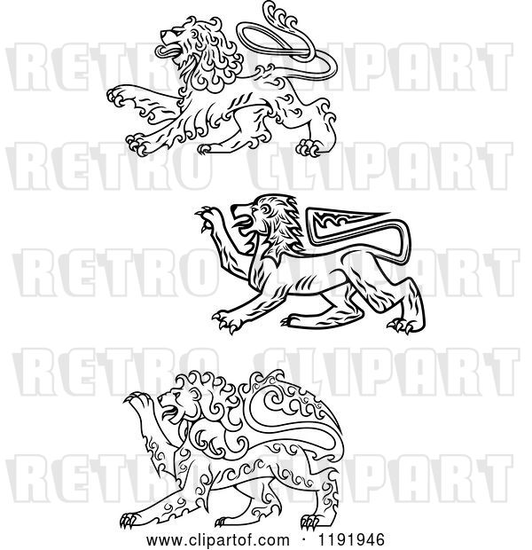 Vector Clip Art of Retro Royal Heraldic Lions