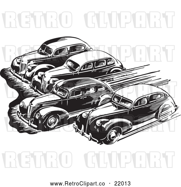 Vector Clip Art of Retro Royalty-Free (RF) Clipart Illustration of Cars Taking off in a Race